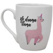 Wholesale - 16oz White Bullet Mug: "No Drama Llama" in Black with Pink Unicorn Llama C/P 36, UPC: 634894044309